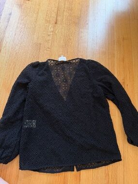 Sezane Black Lace V-Neck Long Sleeve Blouse